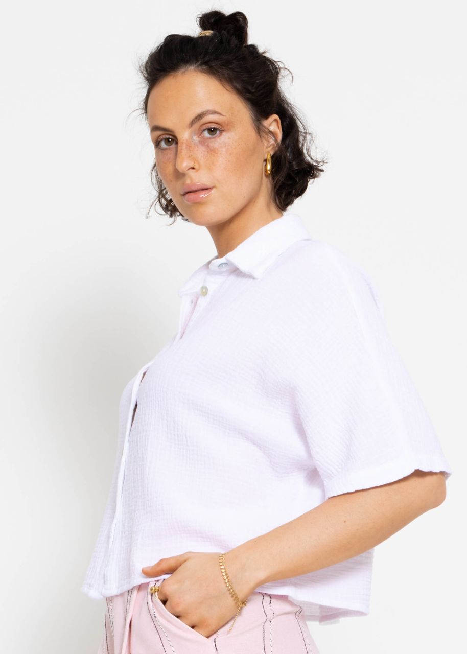 Short sleeve muslin blouse - white