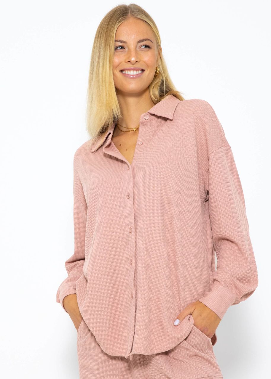 Oversize waffle piqué blouse - dusky pink