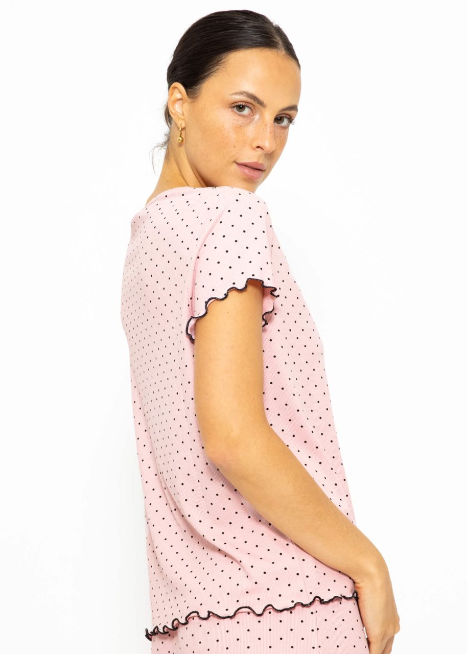 Short sleeve sleep shirt with dots - pink