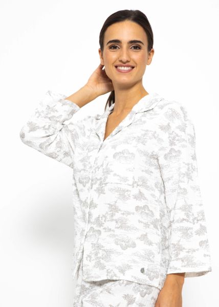 Muslin pyjama blouse with print - white-taupe