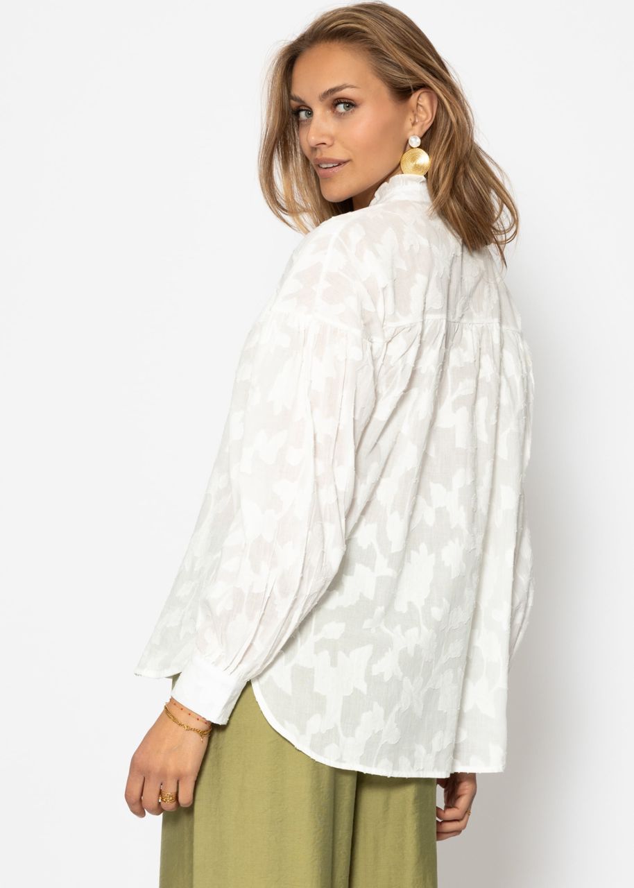 Slightly transparent jacquard blouse with tie detail