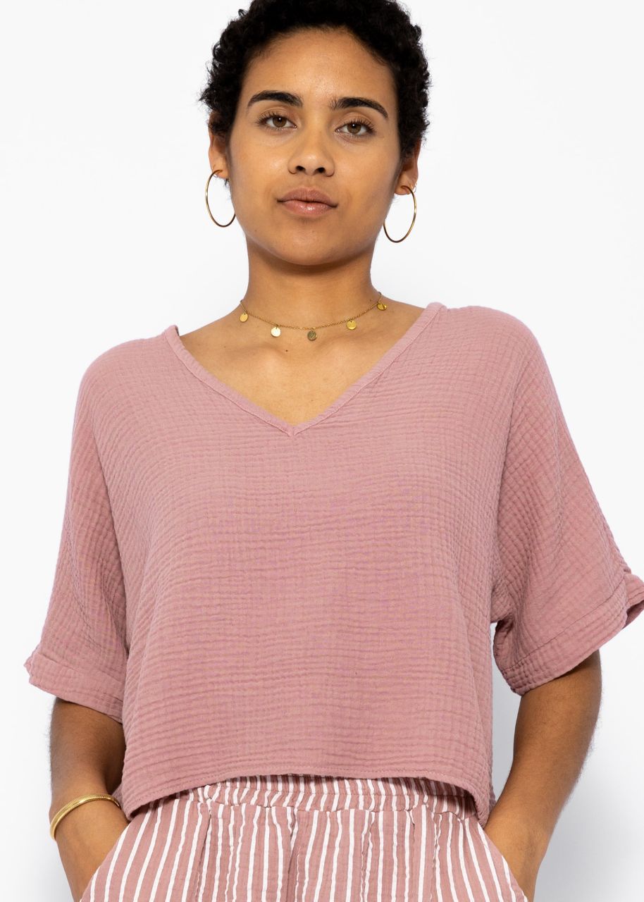 Muslin shirt with V-neck - dusky pink