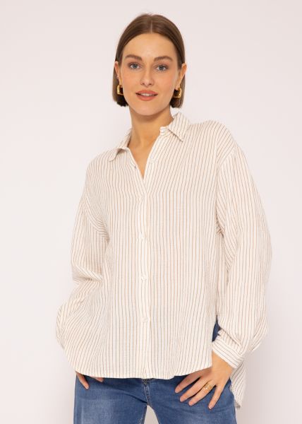 Muslin blouse, brown striped, offwhite