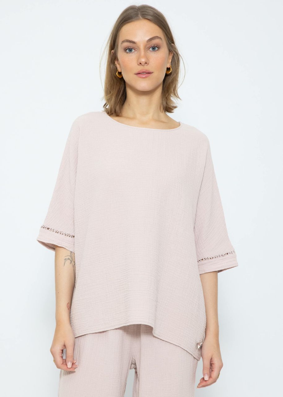Muslin pyjama shirt with lace trim - dusky pink