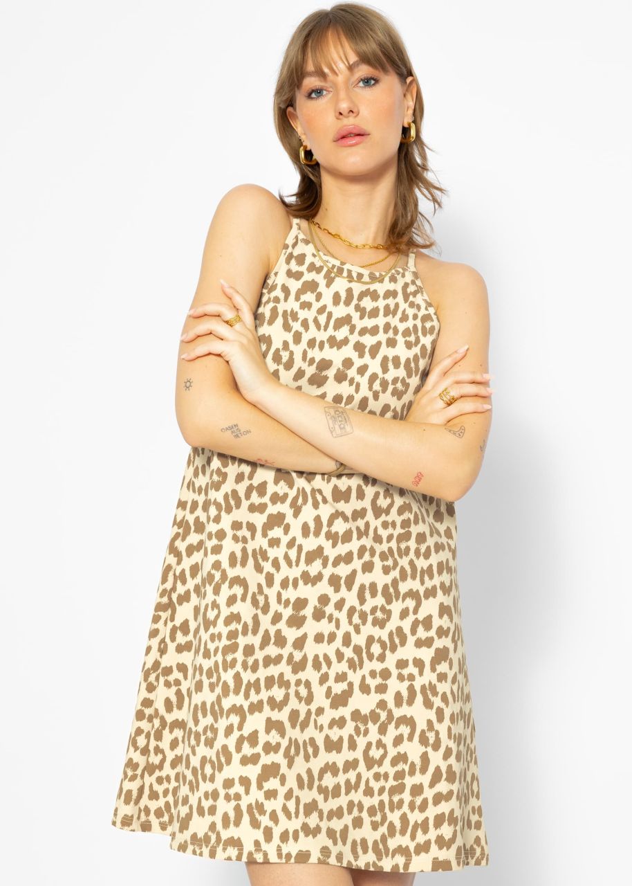 Jersey dress with leo print - beige