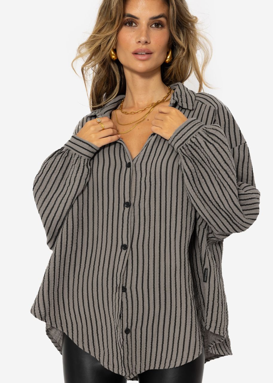 Oversize muslin blouse with black stripes - taupe