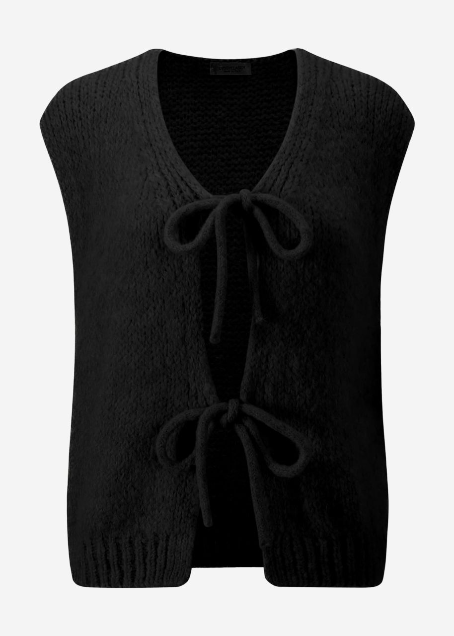 Fluffy, sleeveless knitted waistcoat - black