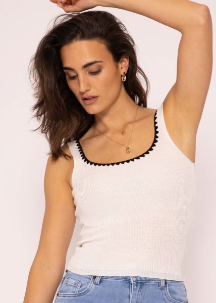 Knitted top with border, white