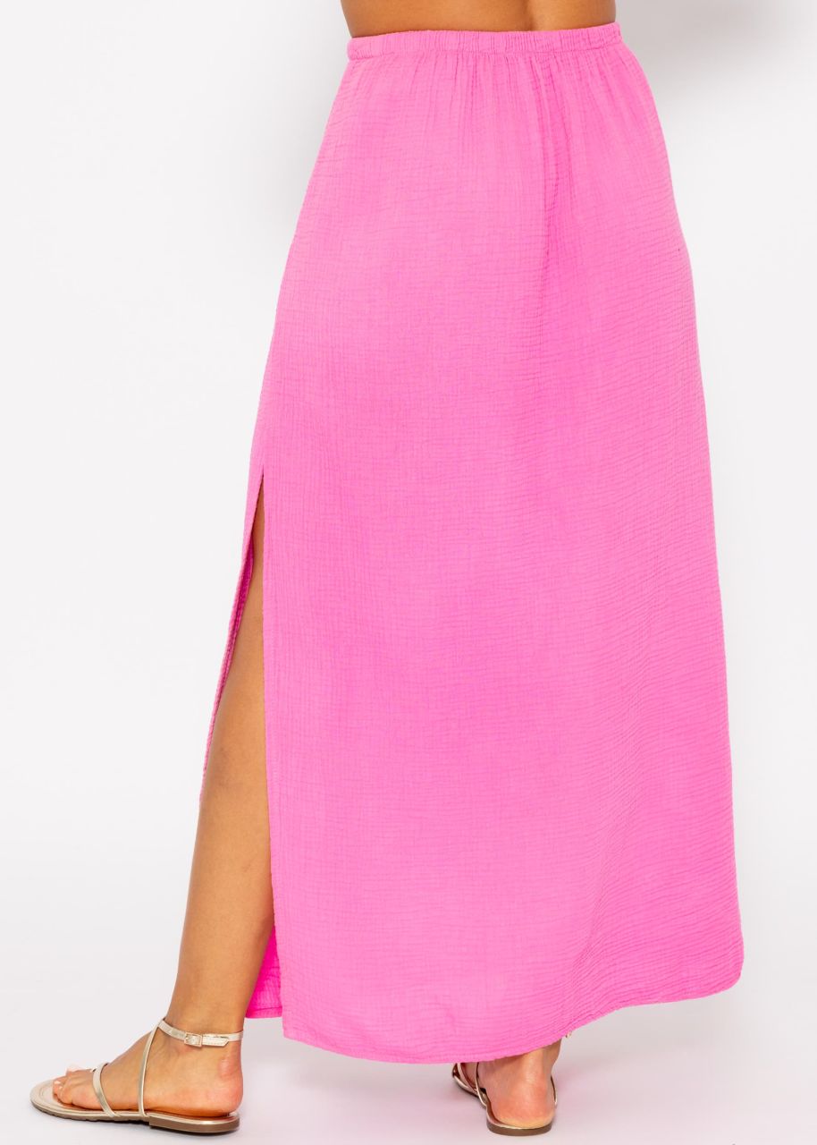 Long muslin skirt with high slit - pink