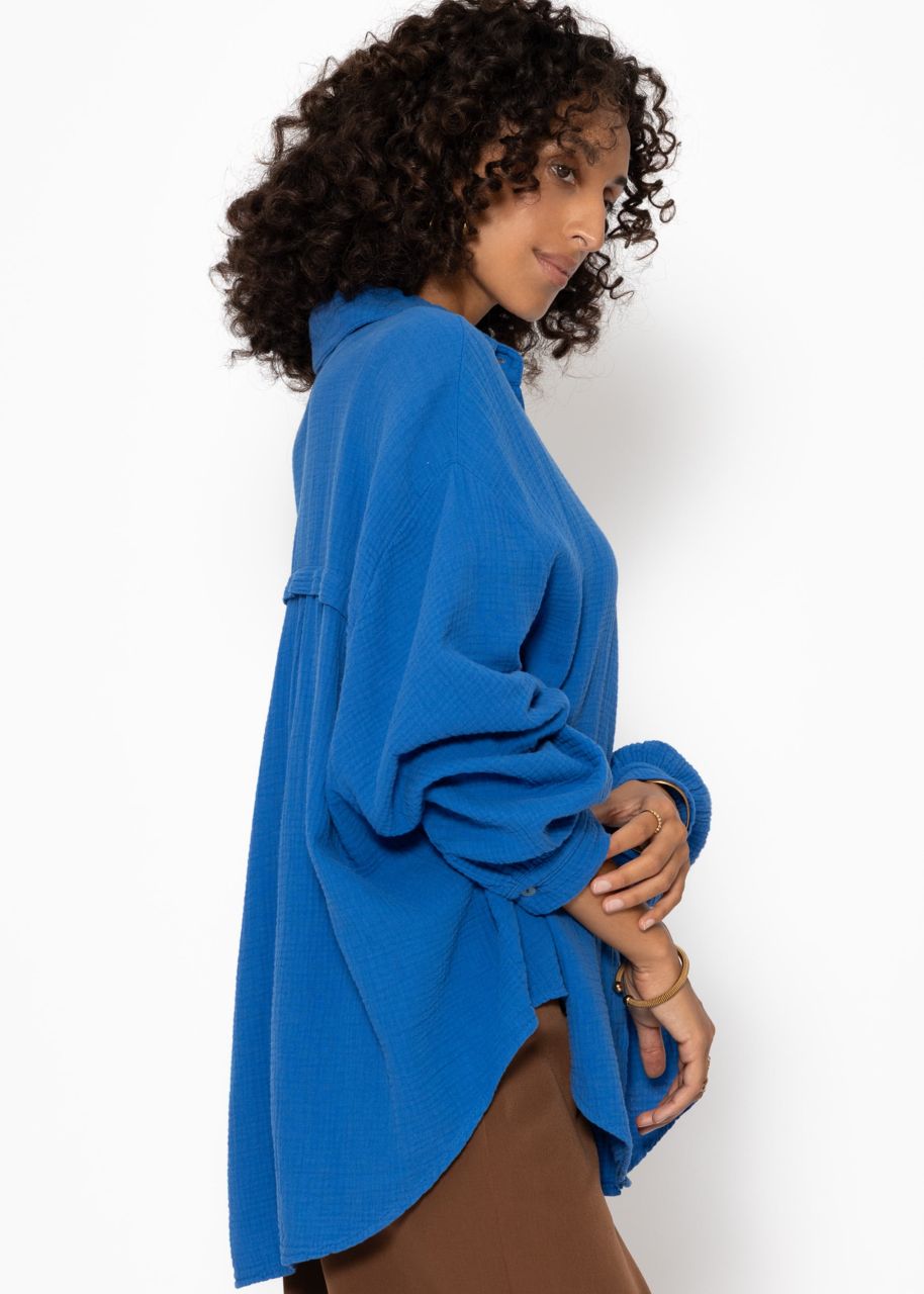 Muslin blouse oversize, short, royal blue