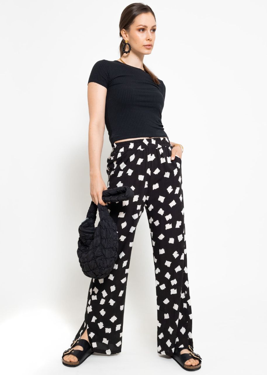 Wide pants with print, black
