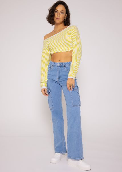 Casual striped long-sleeved shirt, yellow/white