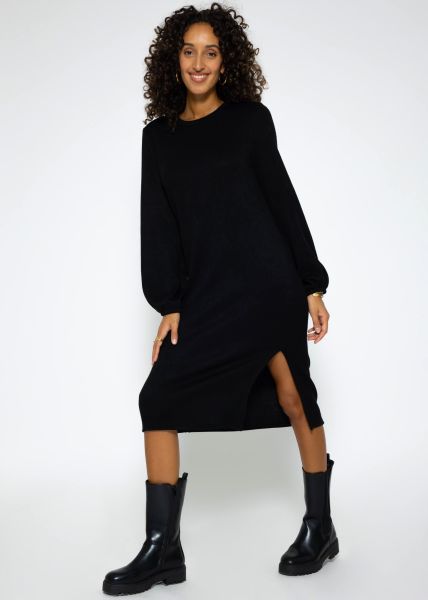 Super soft jersey dress in midi length - black