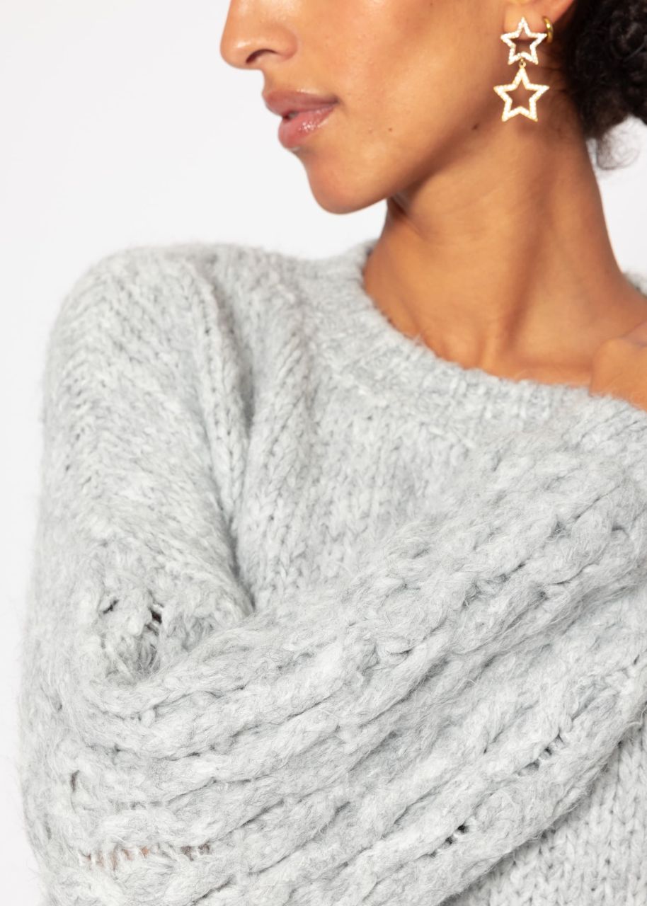 Fluffy knitted sweater - light gray