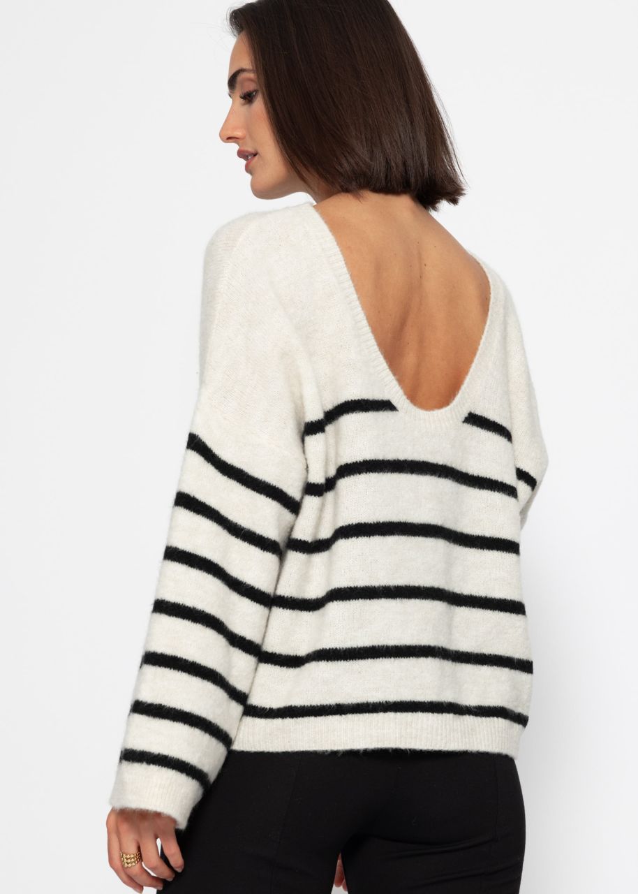 Striped sweater with low-cut back - offwhite