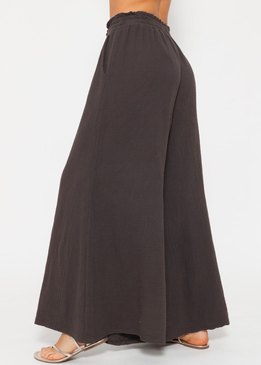 Muslin pants with wide leg - espresso