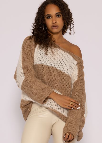 Loose knit oversize jumper - camel-offwhite