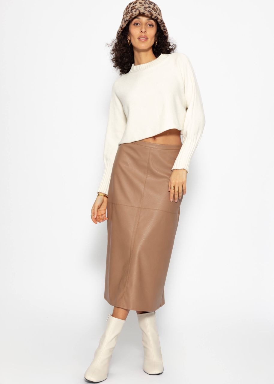 Flared faux leather skirt - camel