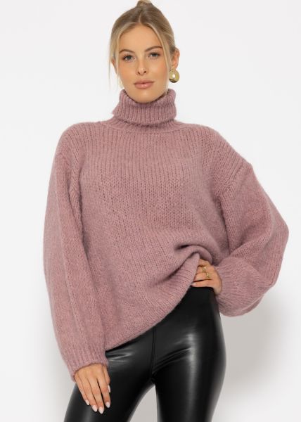 Oversize turtleneck sweater - powder pink