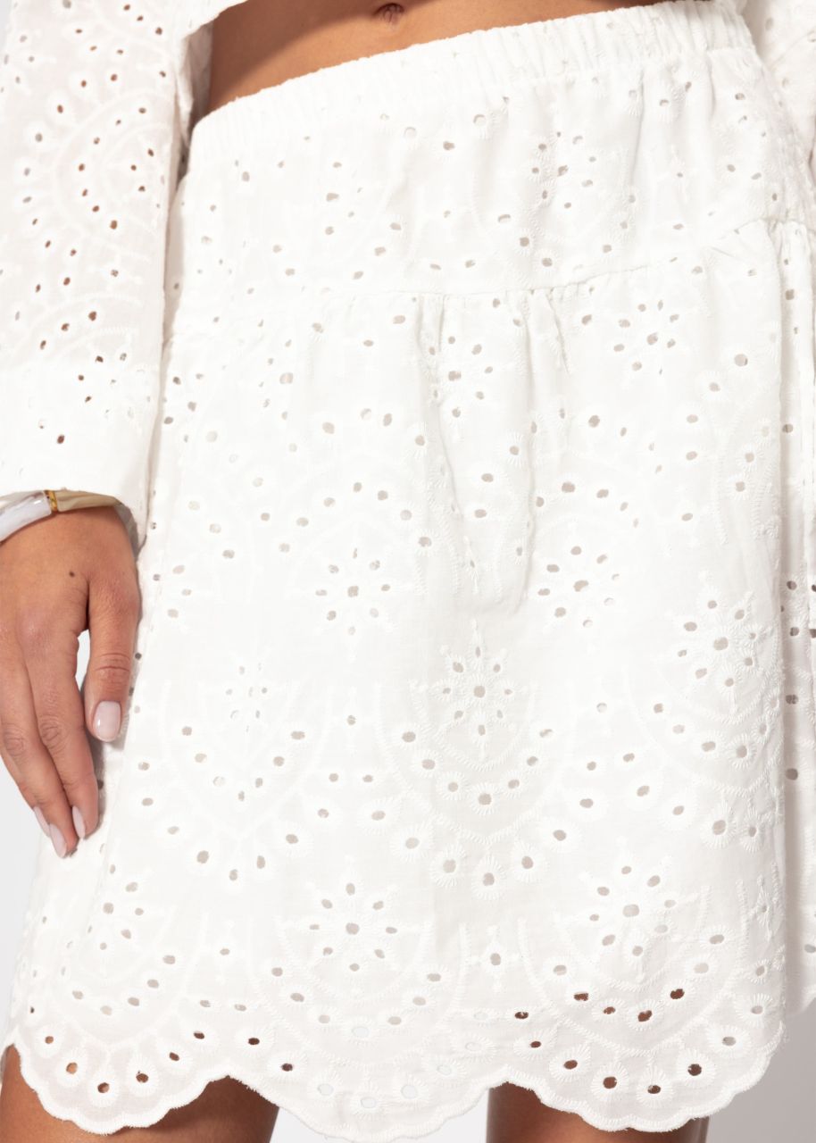 Skirt with eyelet embroidery - white
