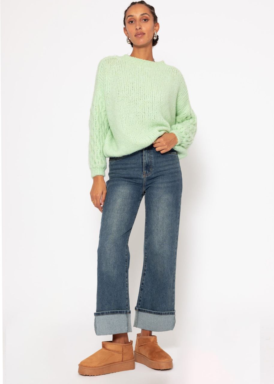 Fluffy knitted sweater - sage green