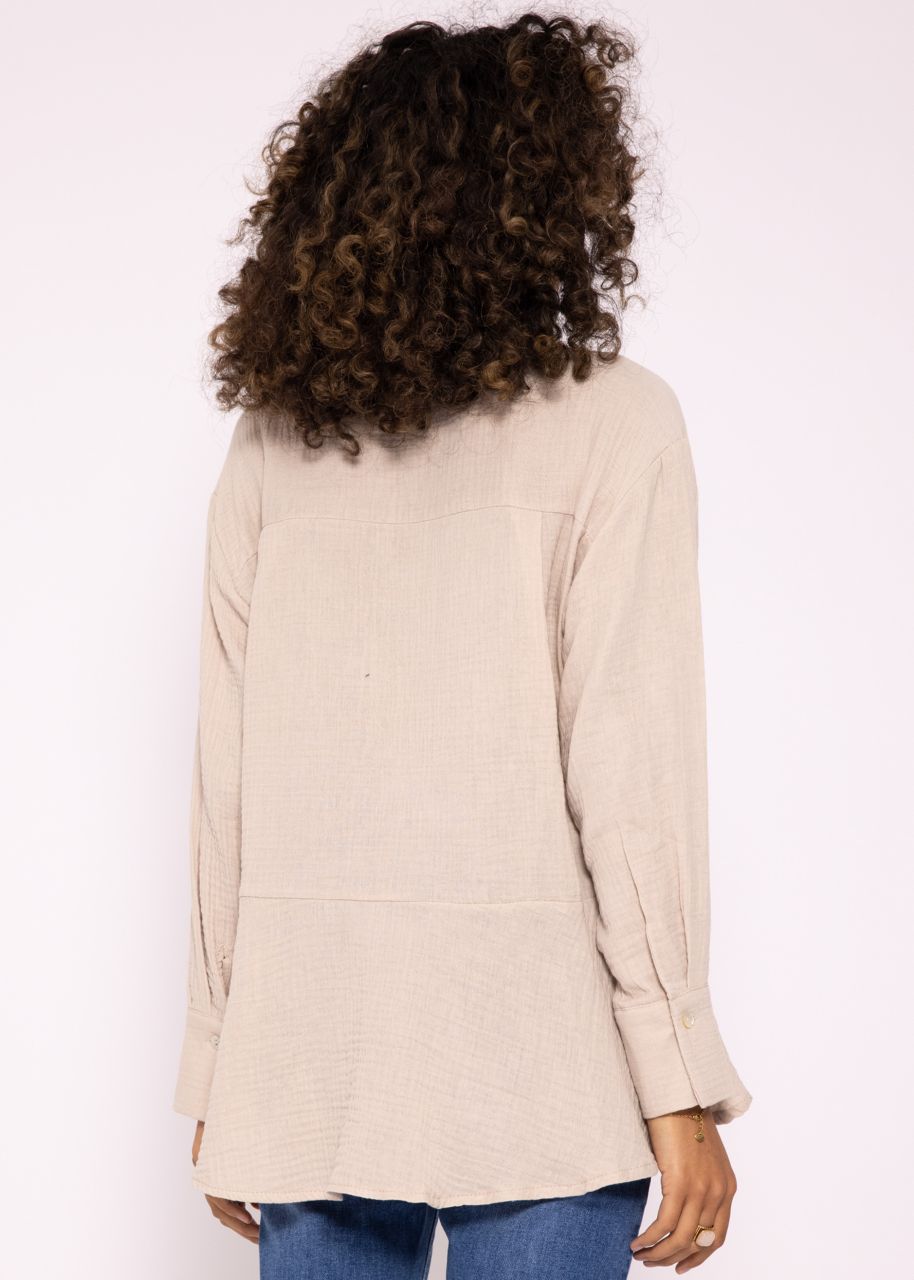 Muslin blouse with flounce, beige