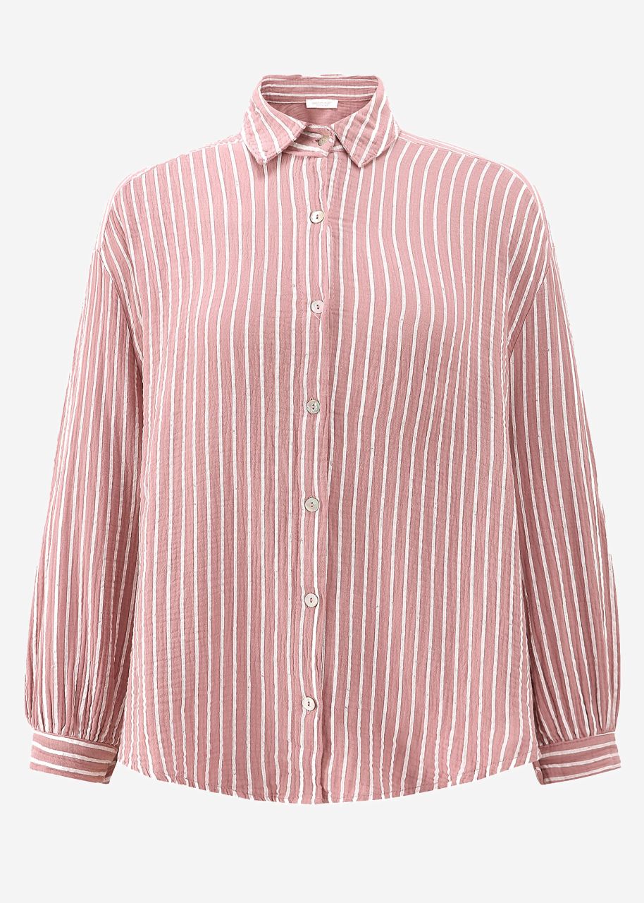 Striped oversize muslin blouse - dusky pink