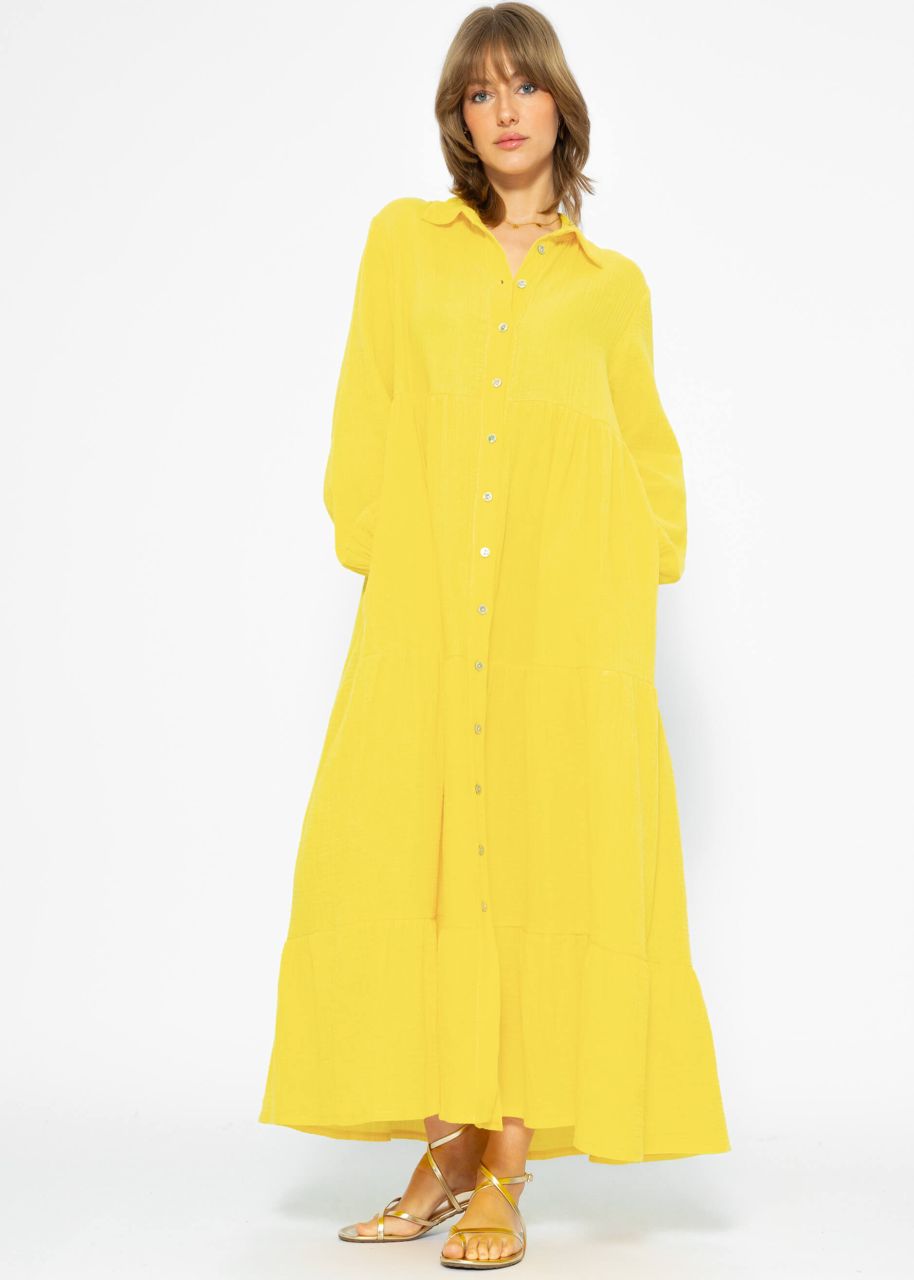 Muslin maxi dress with flounces - yellow