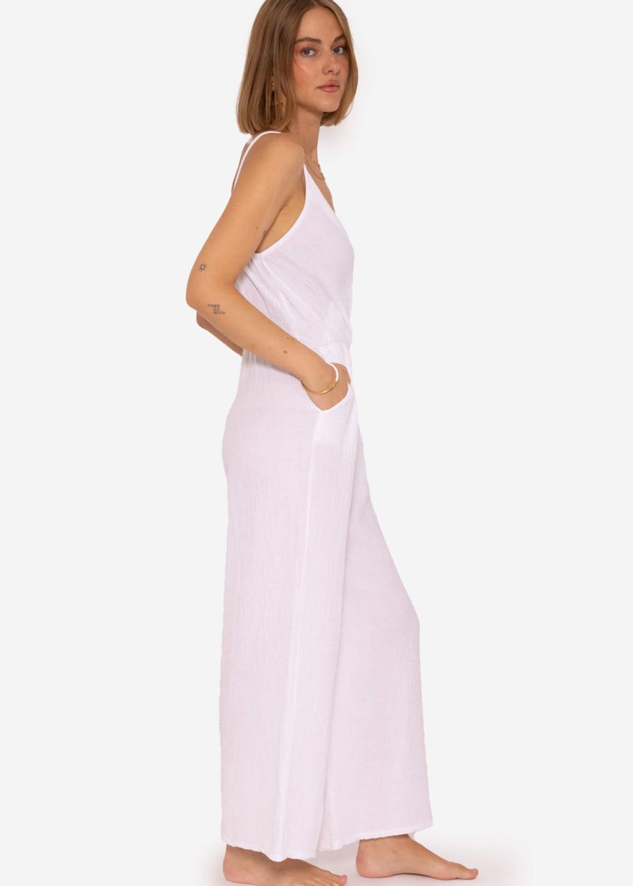 Muslin jumpsuit with wide leg, white