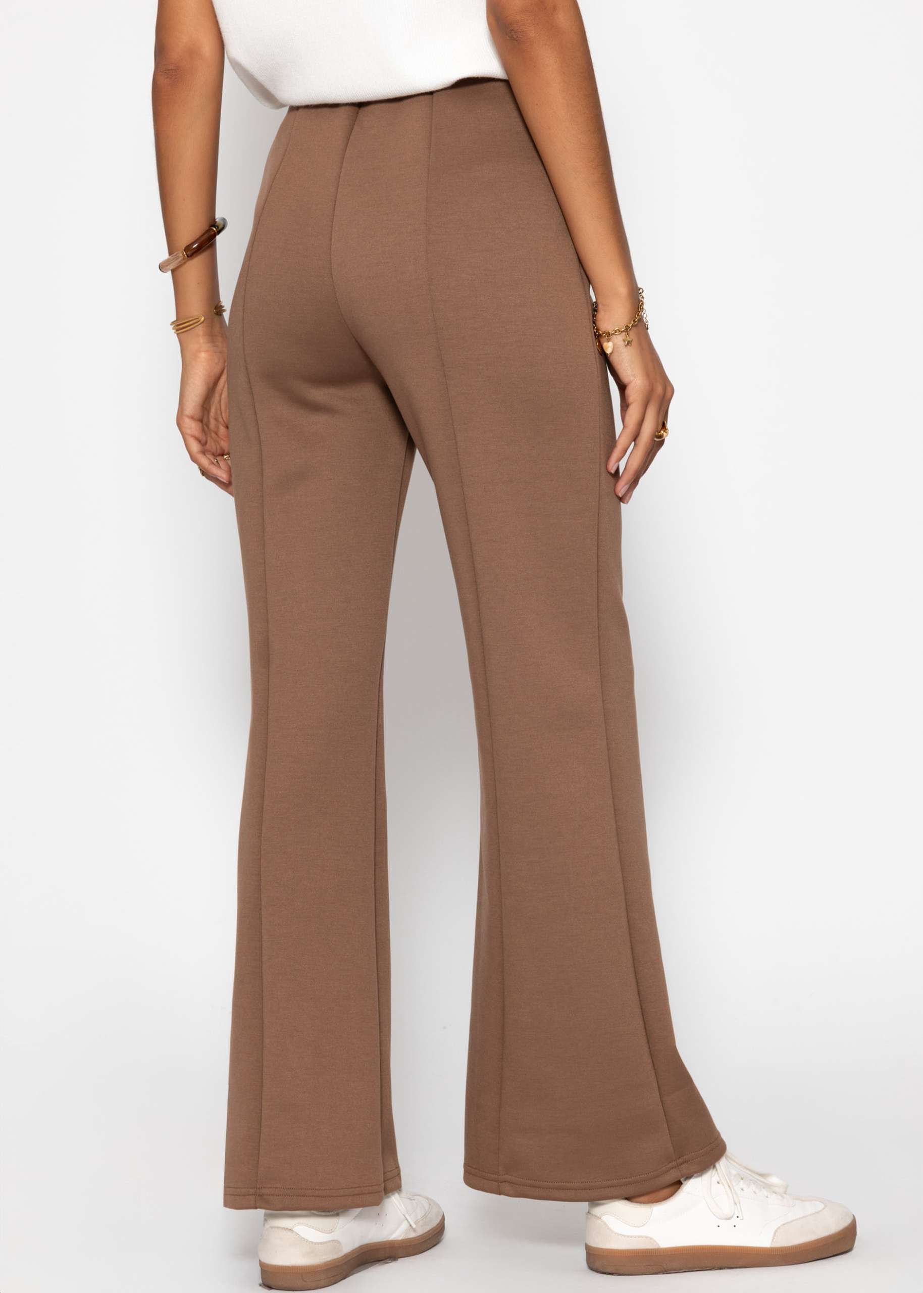 Highwaist trousers with straight leg and decorative stitching - brown