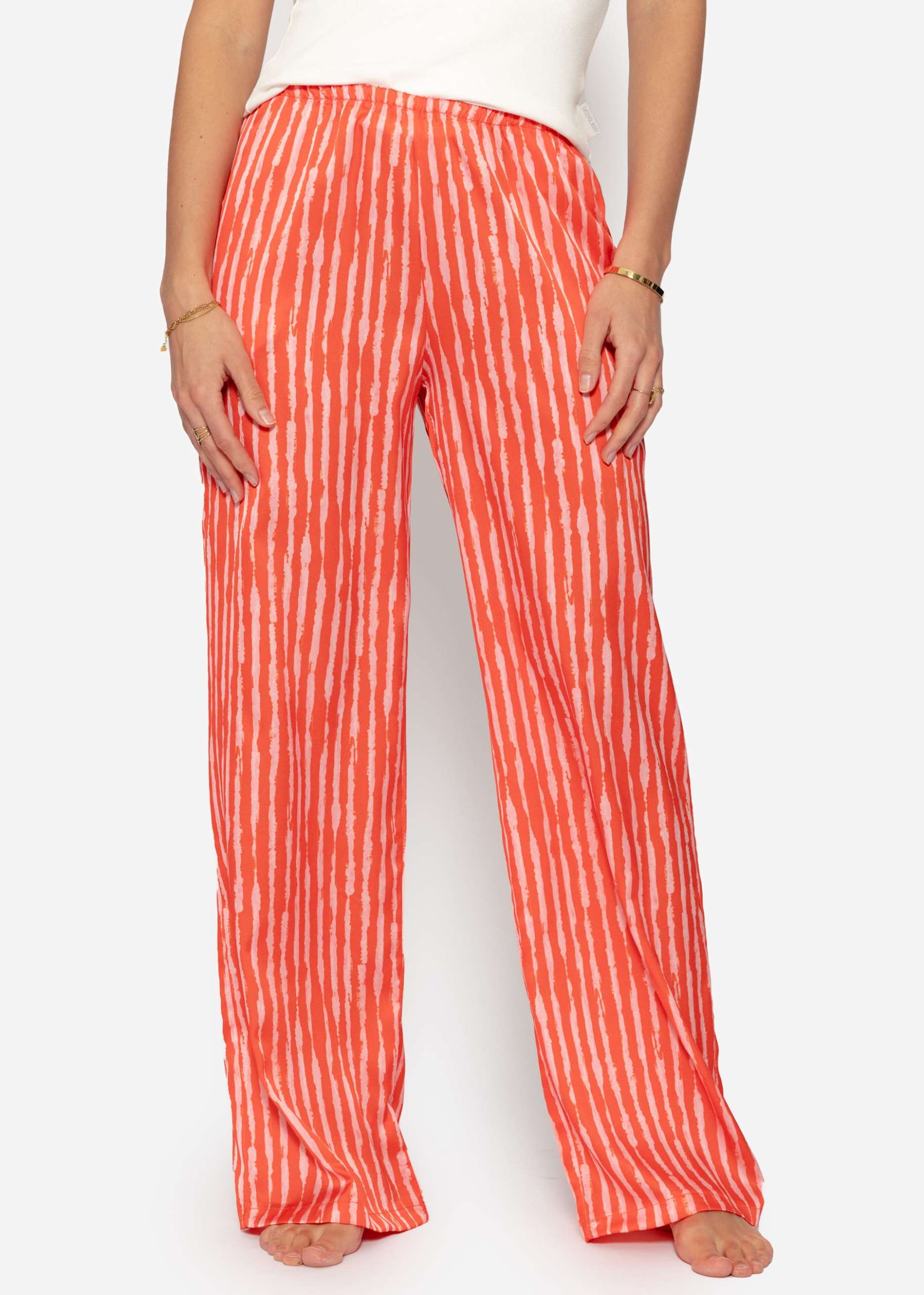 Striped satin trousers - orange