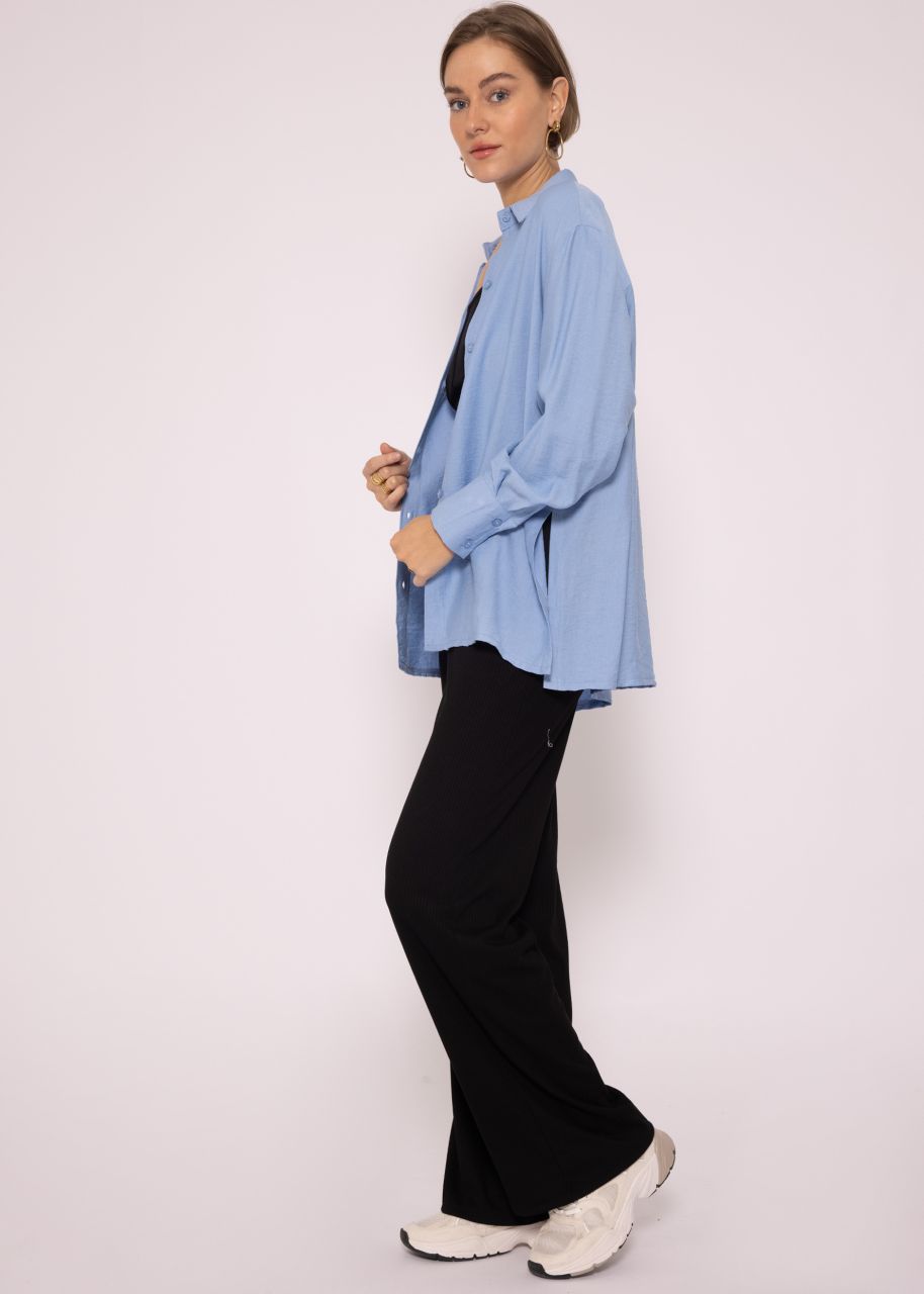 Casual viscose blouse with slits, light blue