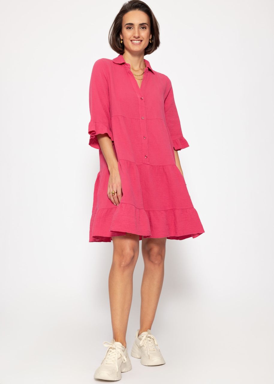 Muslin dress with flounces - pink