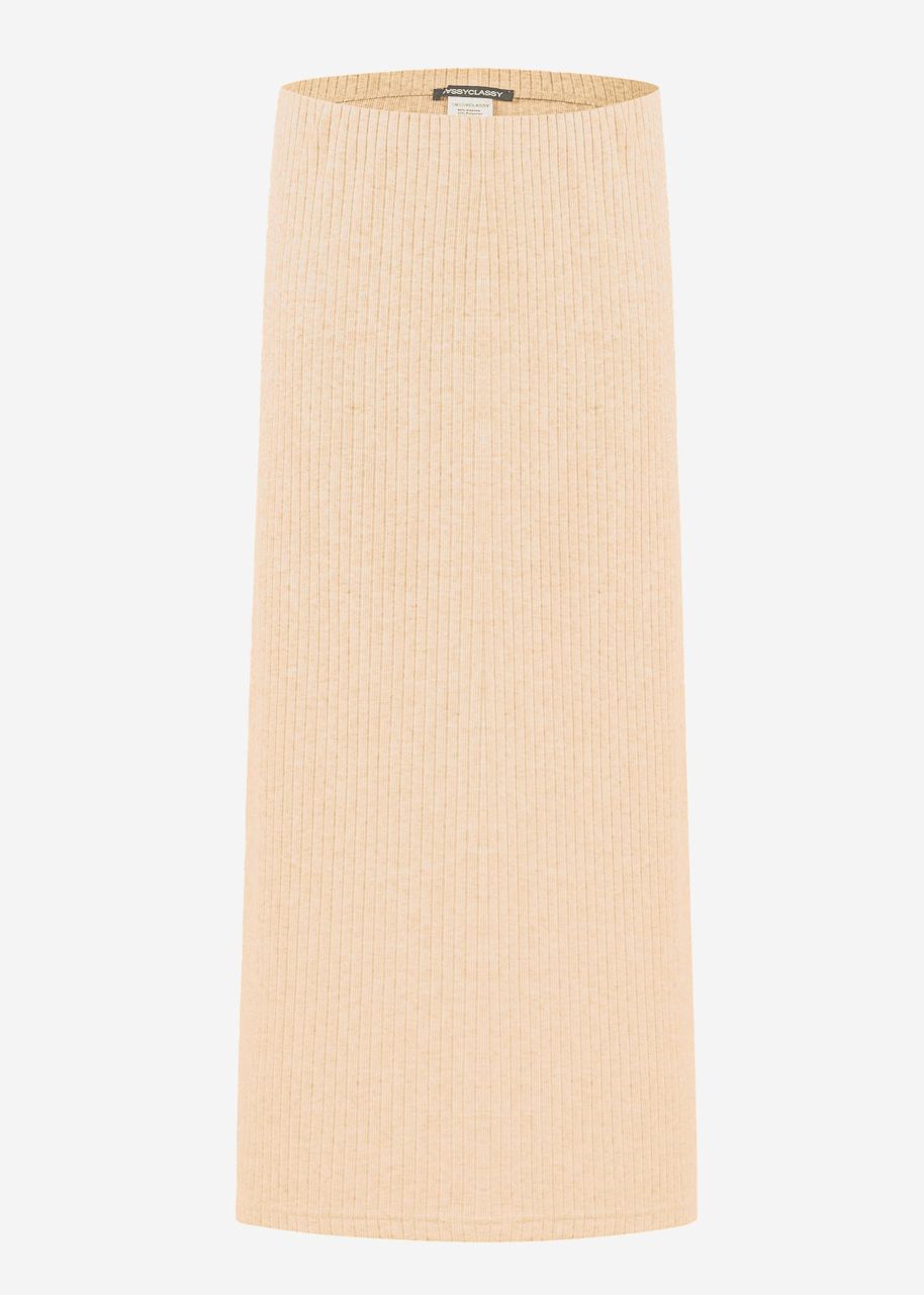 Ribbed skirt in midi length - beige