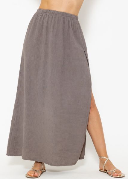 Long muslin skirt with high slit - taupe