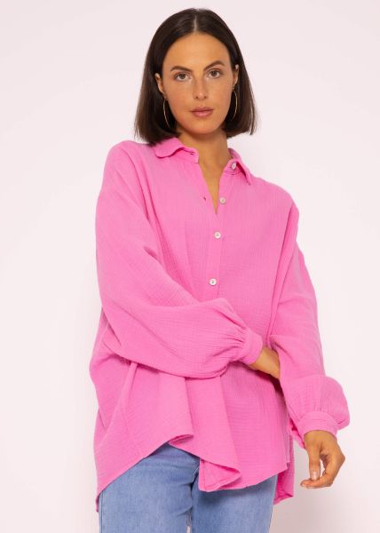 Muslin blouse oversize, short, pink