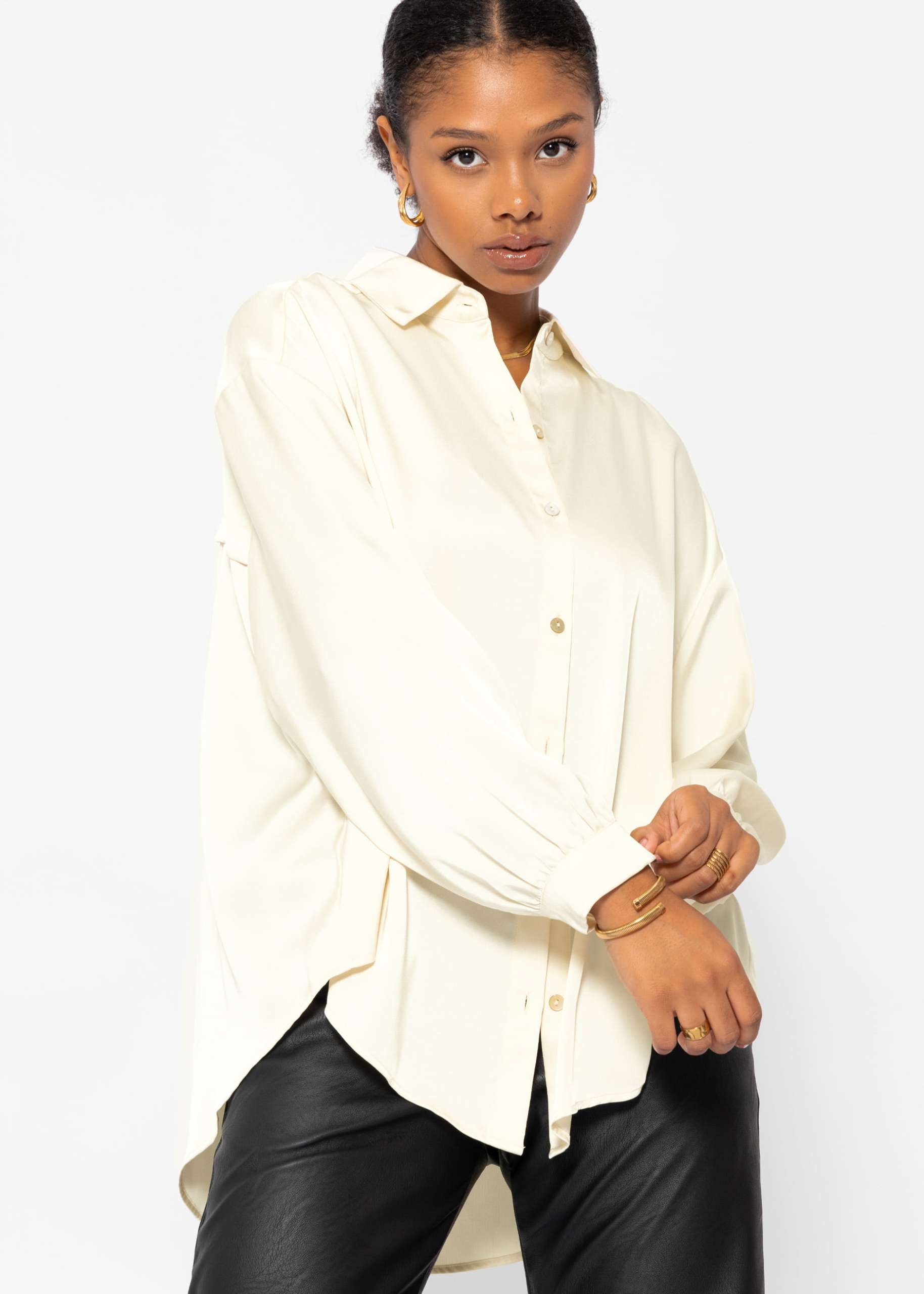 Oversize satin blouse - cream white