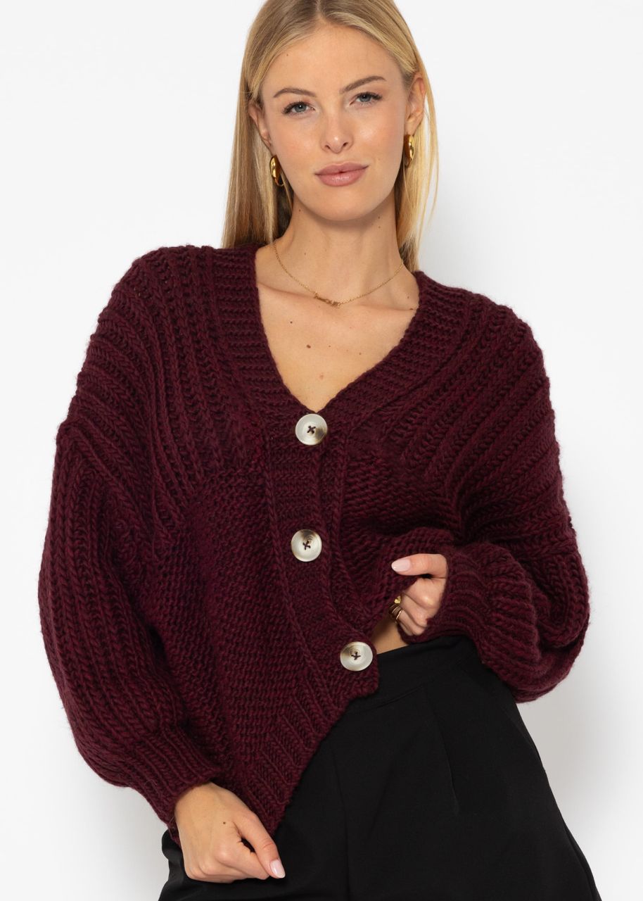 Jessica Haller Knitted cardigan with ribbed sleeves and button placket - burgundy