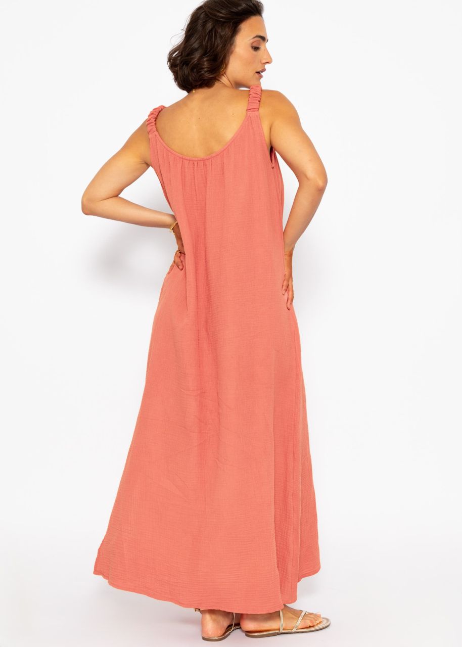 Maxi muslin dress with pockets - lobster