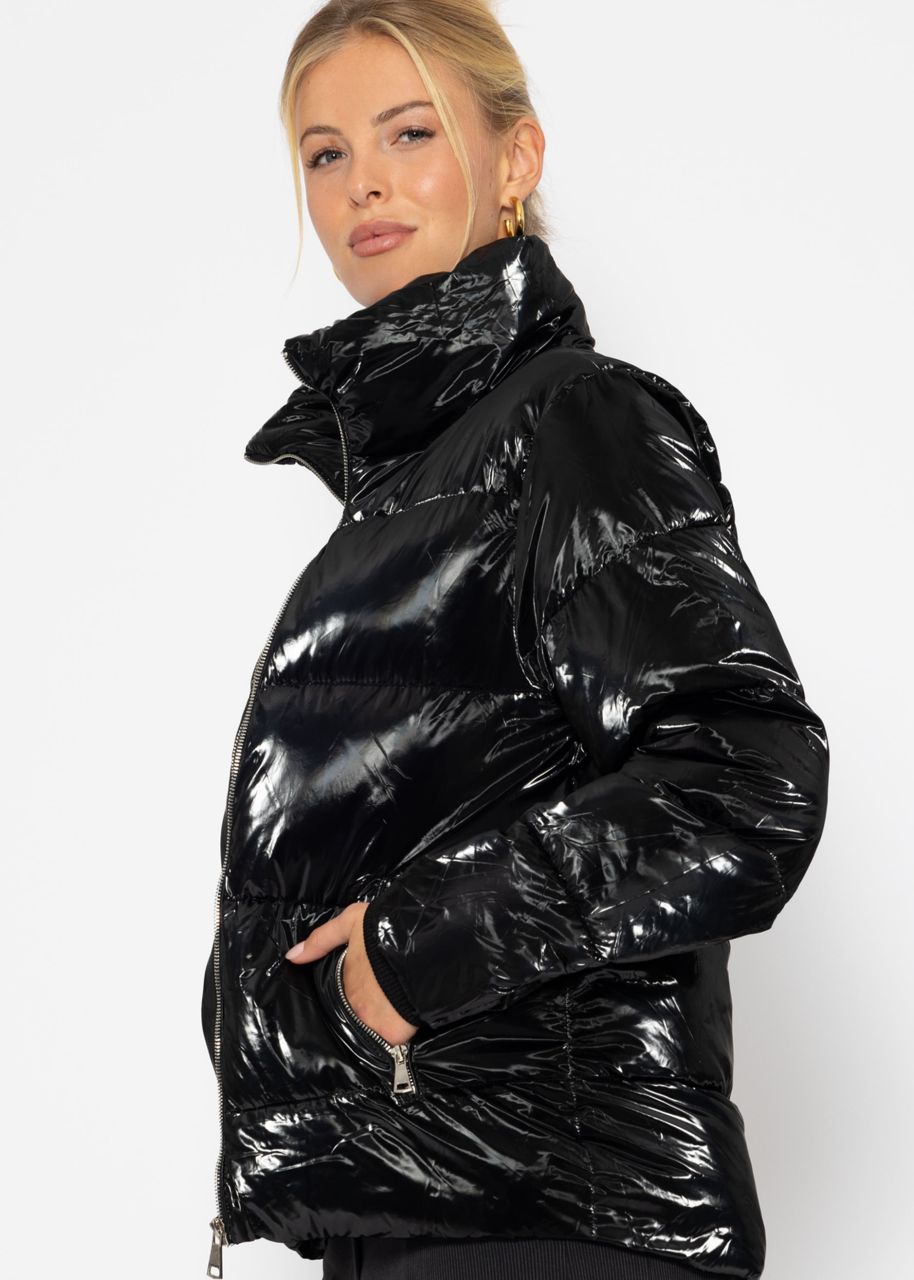 Puffer jacket with stand-up collar - black