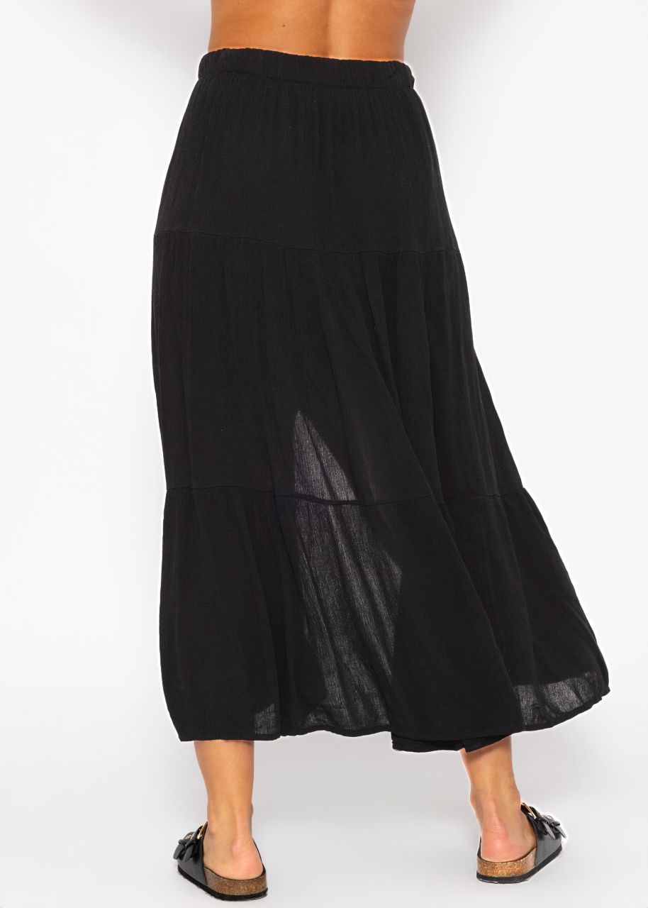 Maxi flounce skirt in crinkle look - black