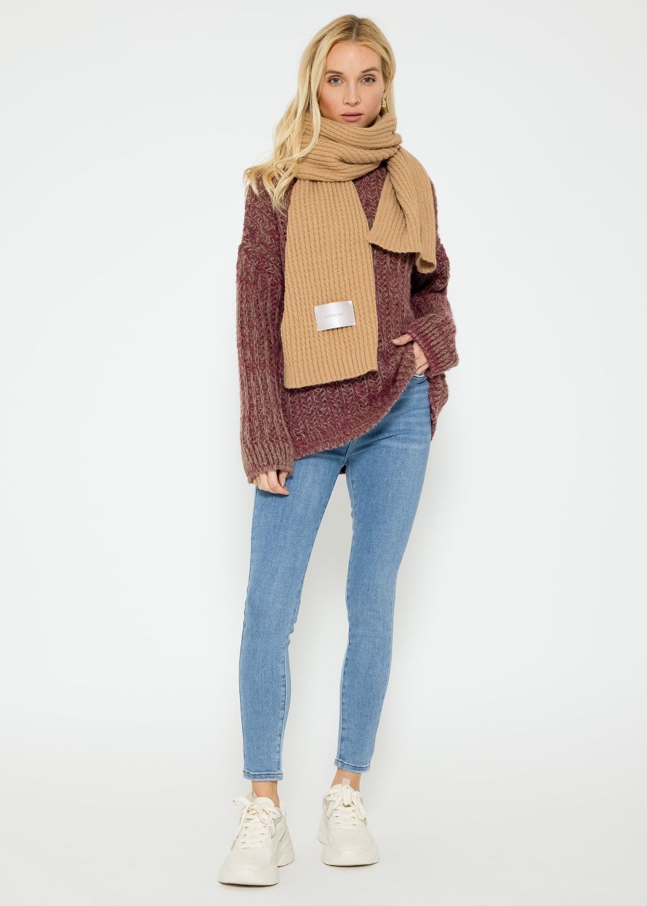 Ribbed knitted scarf - beige