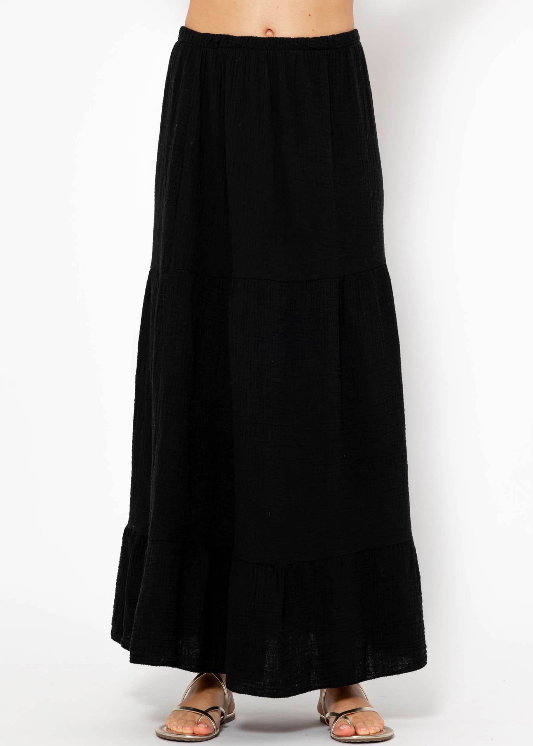 Muslin maxi skirt with flounces - black