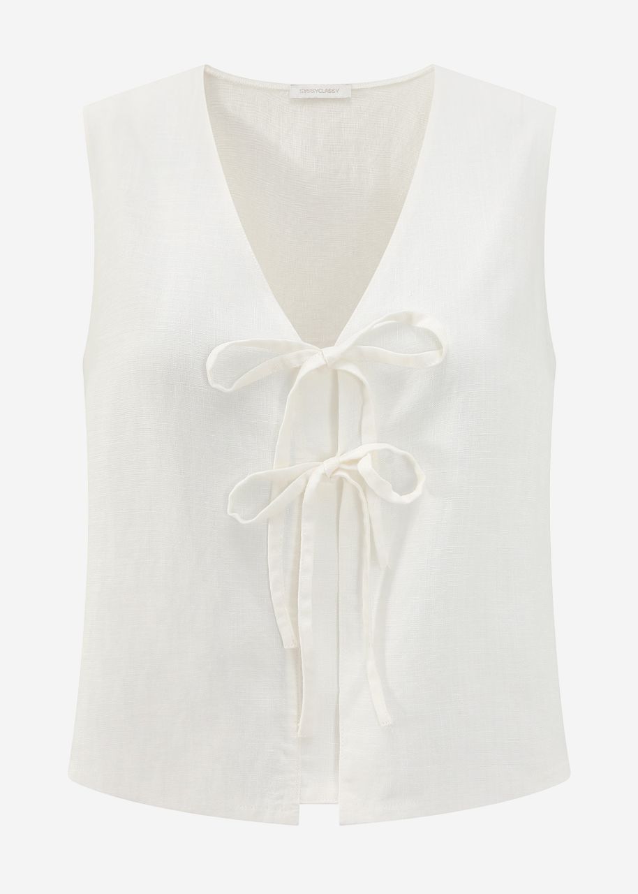 Linen top with bow fastening - white