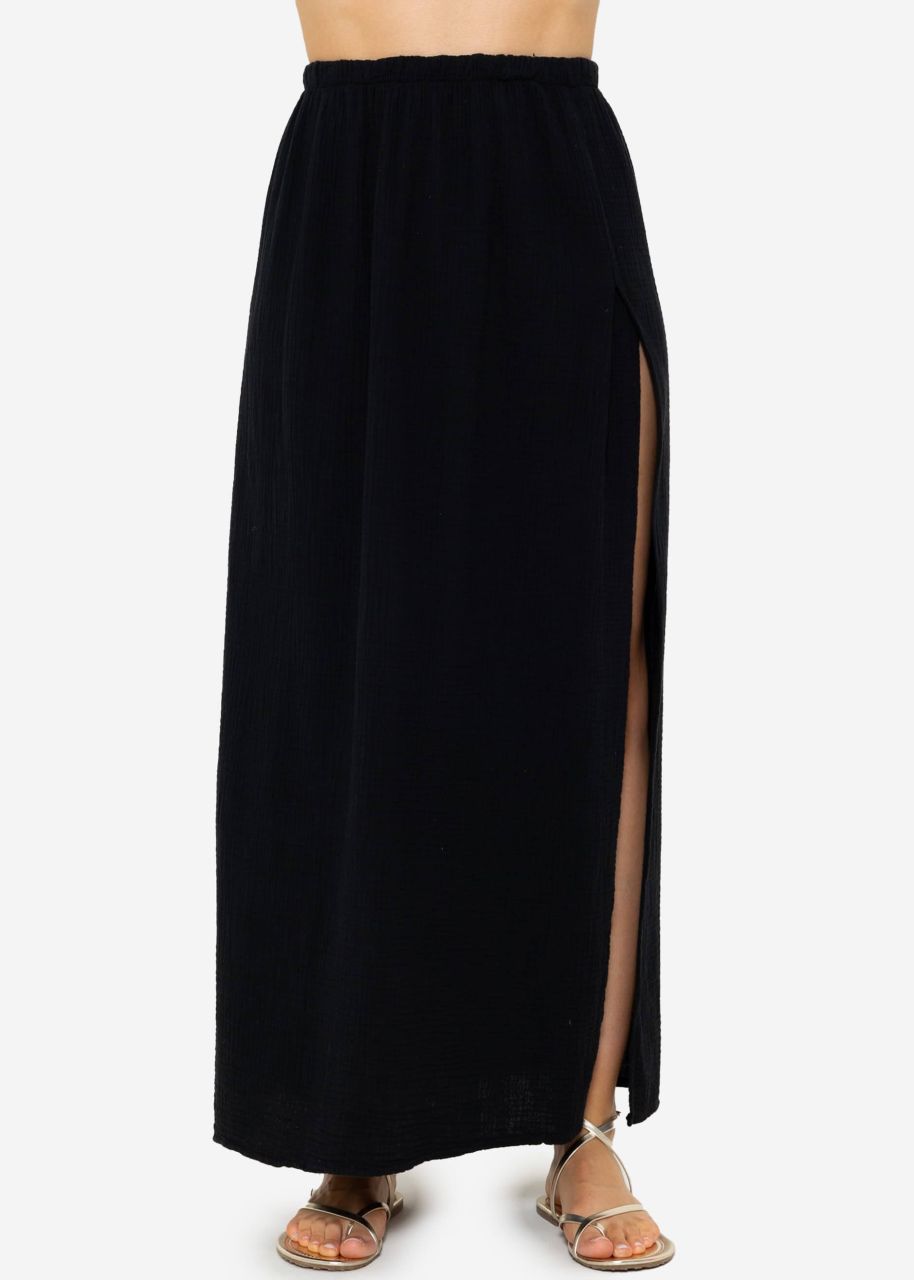 Long muslin skirt with high slit - black