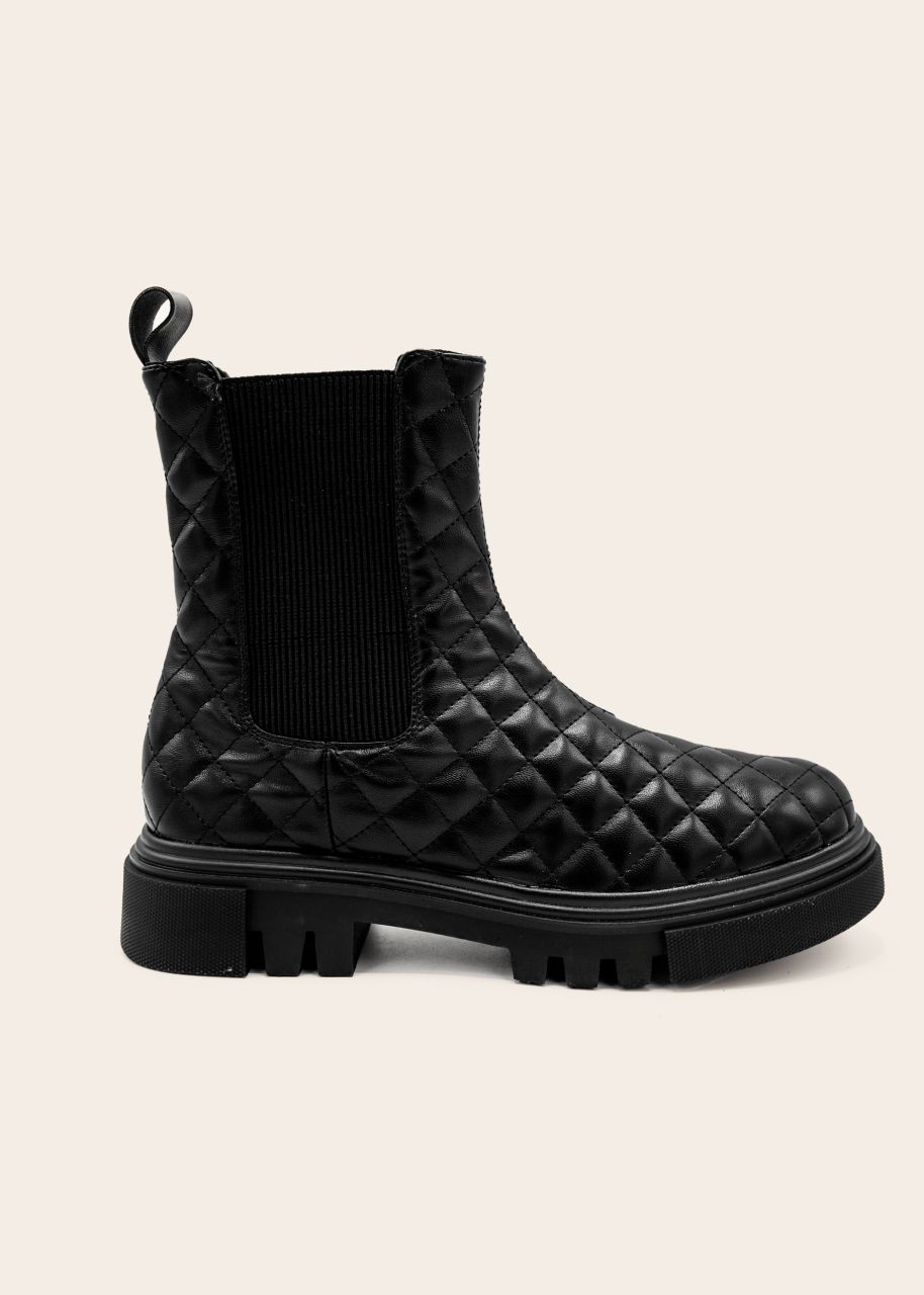 Plateau-Boots mit Steppmuster, schwarz