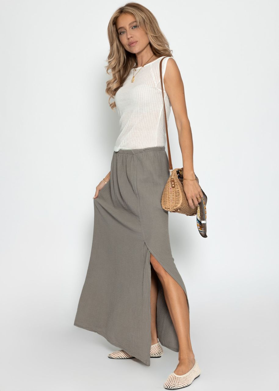 Maxi muslin skirt with slit - taupe