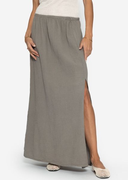 Maxi muslin skirt with slit - taupe