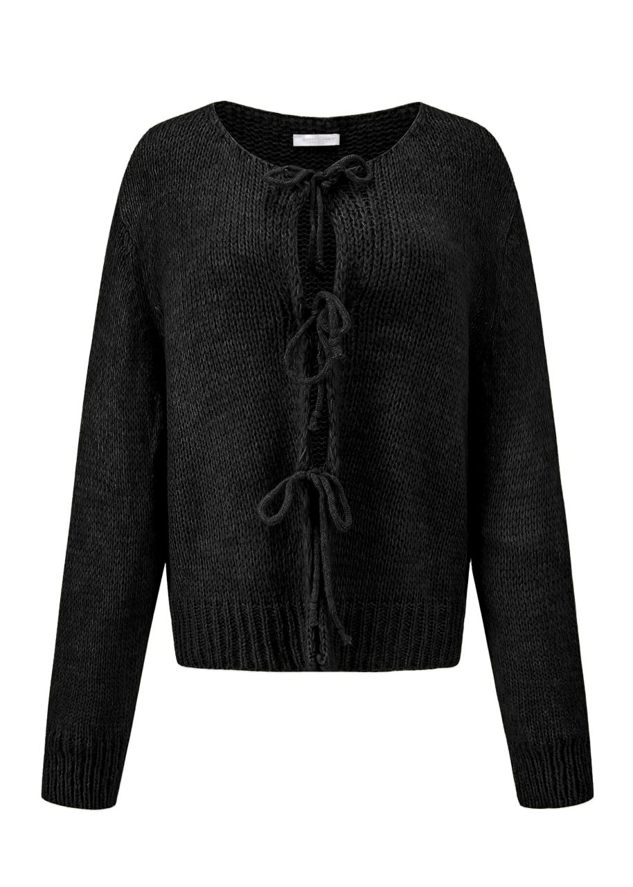 Cardigan with bow fastening - black