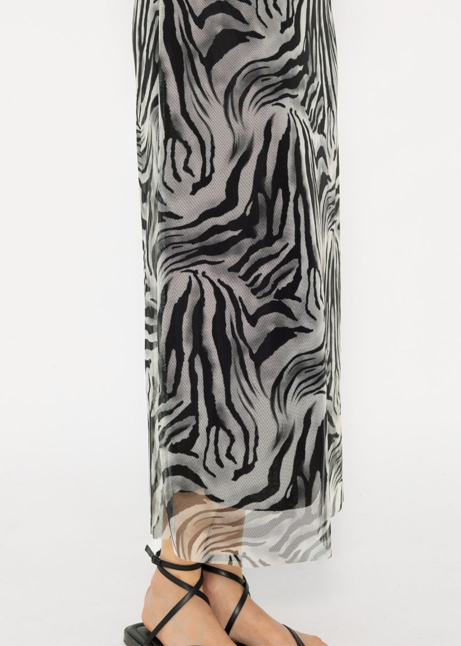 Flared mesh skirt with zebra print - light gray